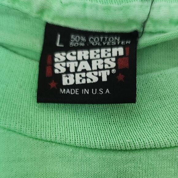 Vtintage 1990s Hog Head Premium Beer Lime Green Graphic T shirt Men's Size Large - Picture 7 of 9